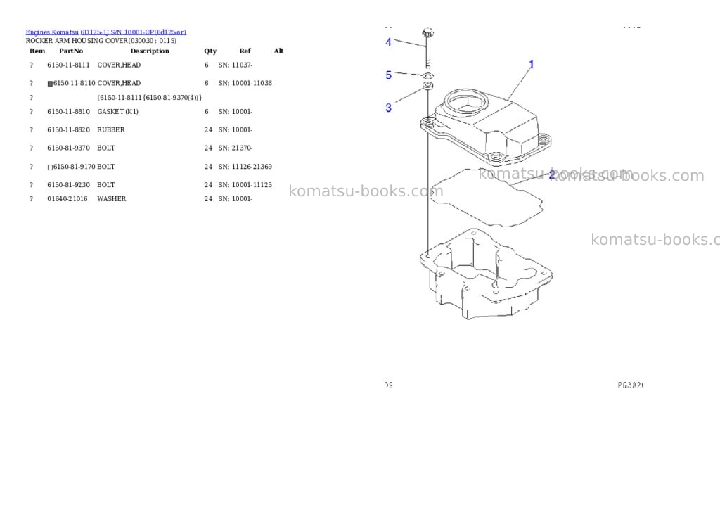 Komatsu 6D125-1J S/N 10001-UP Parts catalog cover Page 2 Komatsu 6D125-1J S/N 10001-UP Parts catalog cover Page 2
