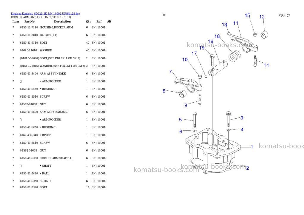 Komatsu 6D125-1K S/N 10001-UP Parts catalog cover Komatsu 6D125-1K S/N 10001-UP Parts catalog cover