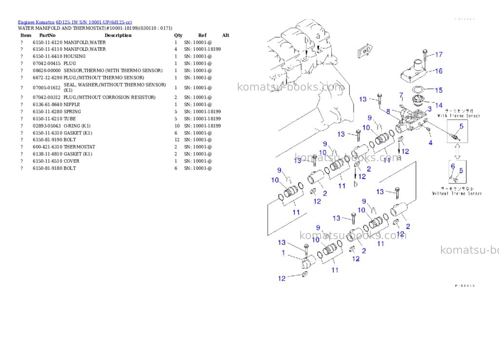 Komatsu 6D125-1W S/N 10001-UP Parts catalog cover Page 10 Komatsu 6D125-1W S/N 10001-UP Parts catalog cover Page 10