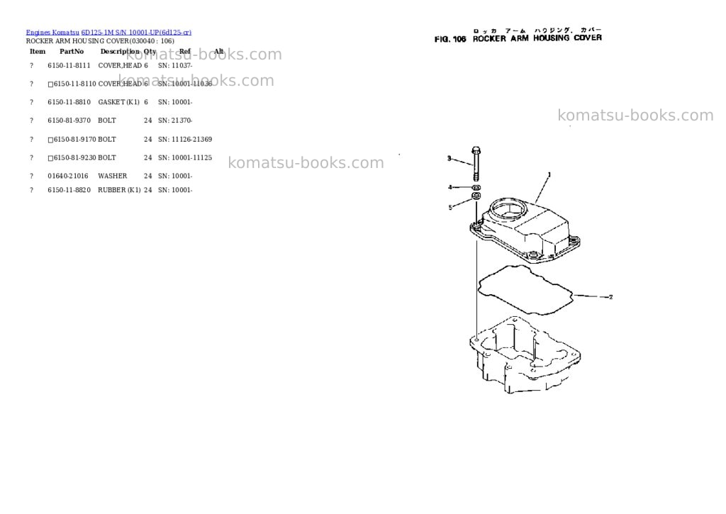 Komatsu 6D125-1M S/N 10001-UP Parts catalog cover Page 3 Komatsu 6D125-1M S/N 10001-UP Parts catalog cover Page 3