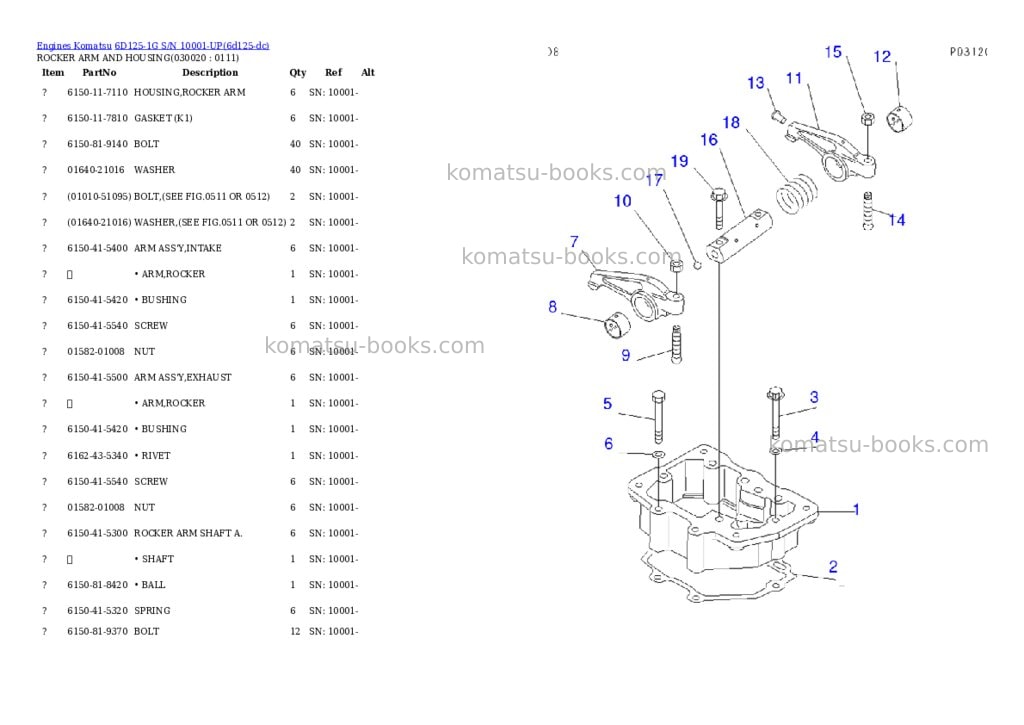 Komatsu 6d125-1g s/n 10001-up Parts catalog cover Komatsu 6d125-1g s/n 10001-up Parts catalog cover