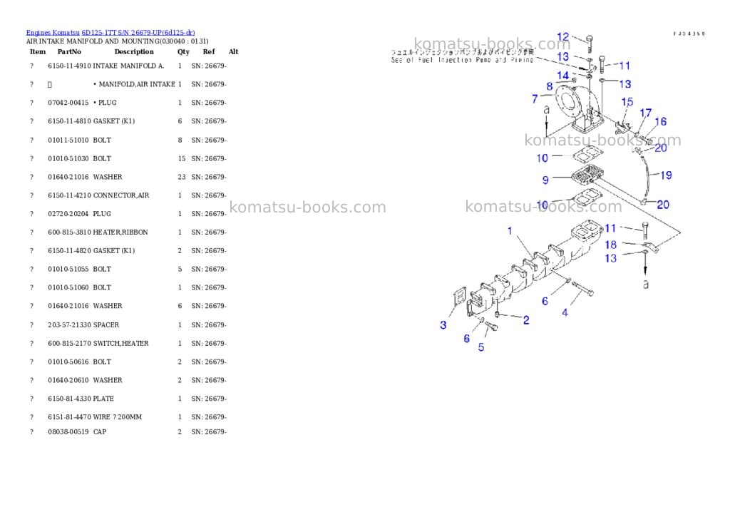 Komatsu 6d125-1tt s/n 26679-up Parts catalog cover Page 3 Komatsu 6d125-1tt s/n 26679-up Parts catalog cover Page 3