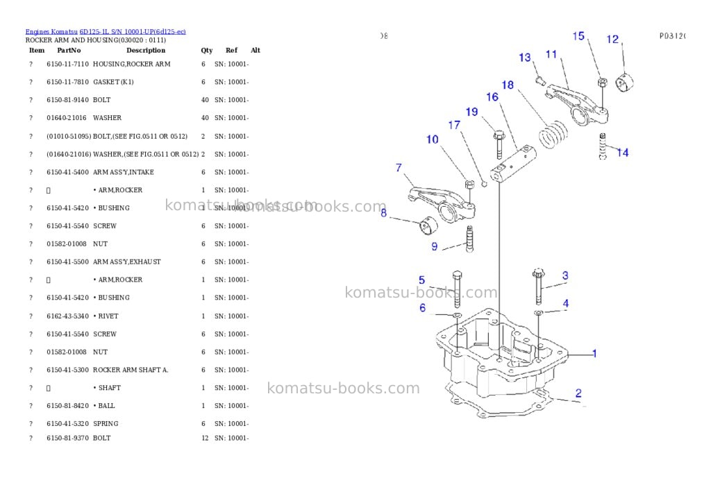 Komatsu 6d125-1l s/n 10001-up Parts catalog cover Komatsu 6d125-1l s/n 10001-up Parts catalog cover