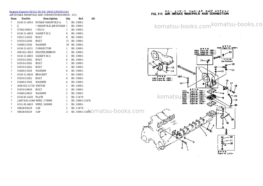 Komatsu 6d125-1h s/n 10001-up Parts catalog cover Page 4 Komatsu 6d125-1h s/n 10001-up Parts catalog cover Page 4
