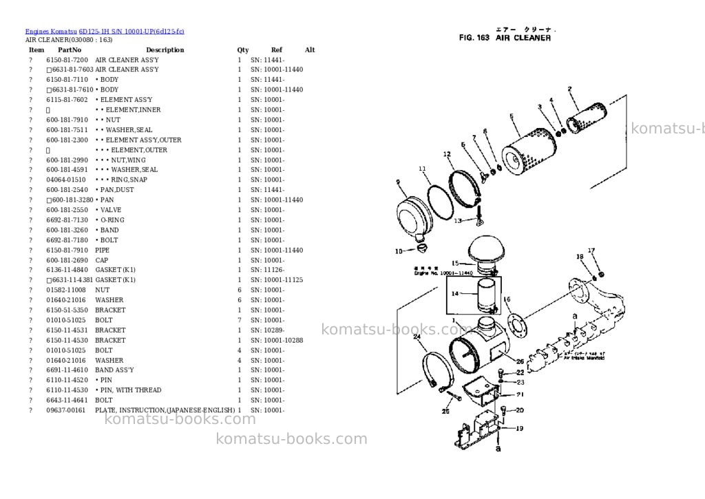 Komatsu 6d125-1h s/n 10001-up Parts catalog cover Page 7 Komatsu 6d125-1h s/n 10001-up Parts catalog cover Page 7