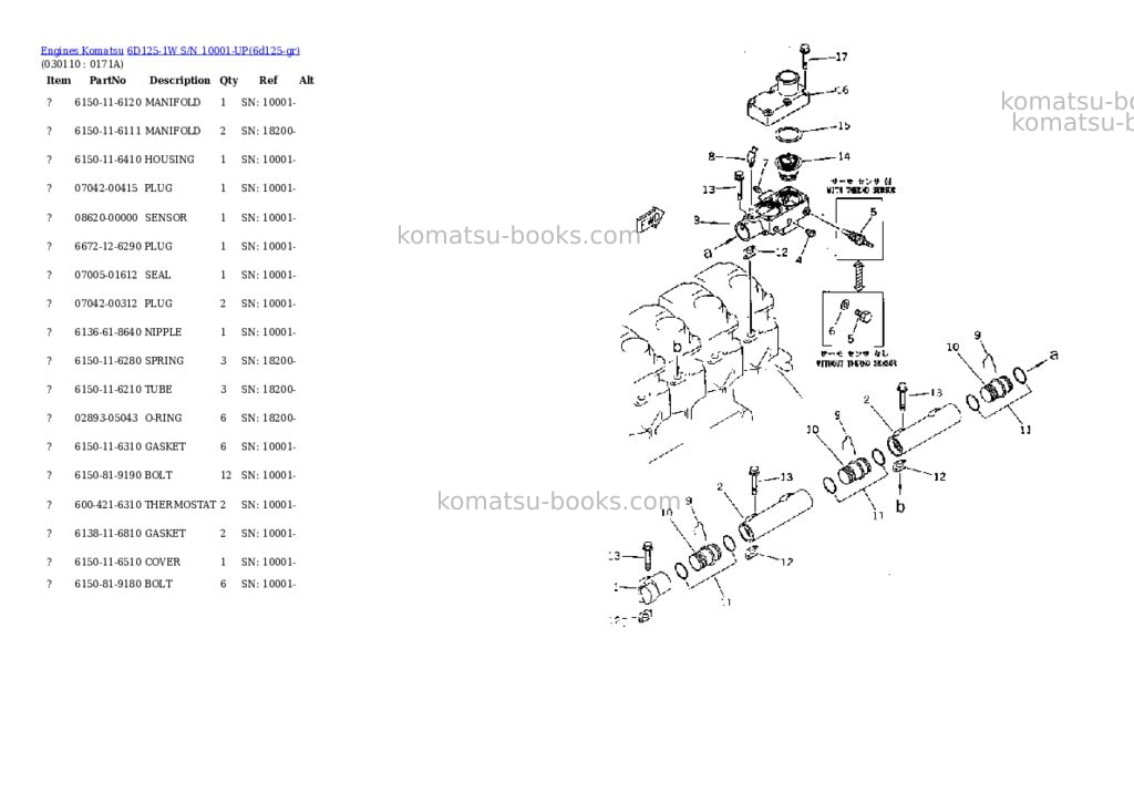 Komatsu 6d125-1w s/n 10001-up Parts catalog cover Page 10 Komatsu 6d125-1w s/n 10001-up Parts catalog cover Page 10