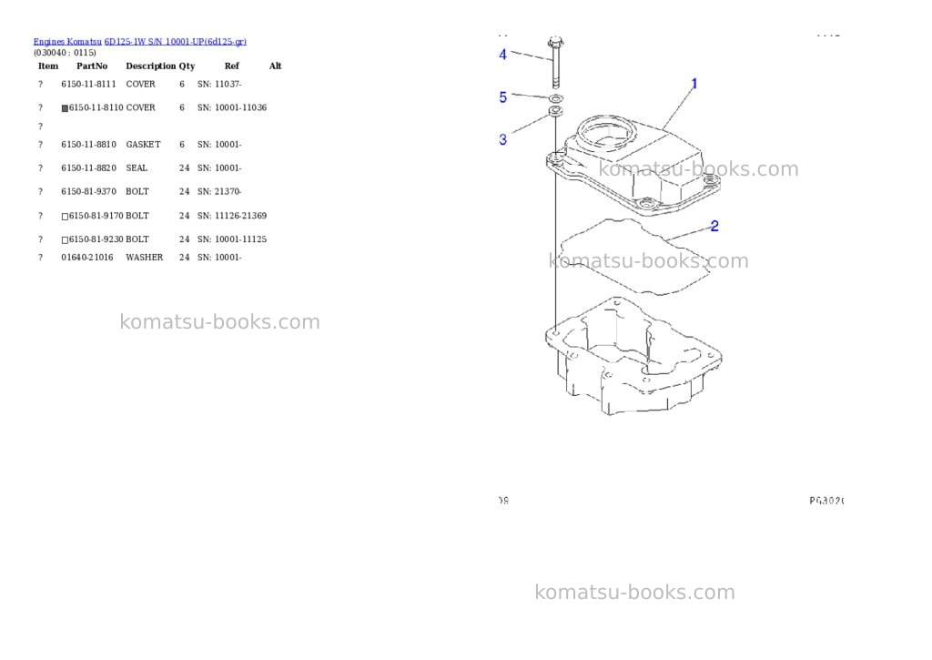 Komatsu 6d125-1w s/n 10001-up Parts catalog cover Page 3 Komatsu 6d125-1w s/n 10001-up Parts catalog cover Page 3