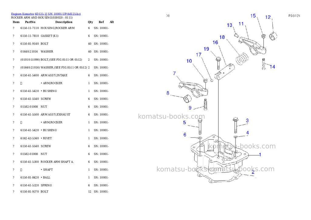 Komatsu 6d125-1j s/n 10001-up Parts catalog cover Komatsu 6d125-1j s/n 10001-up Parts catalog cover