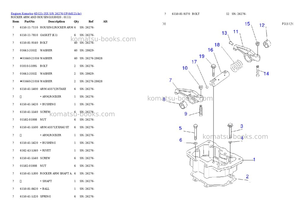 Komatsu 6D125-1XX S/N 26276-UP Parts catalog cover