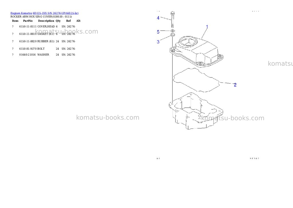 Komatsu 6D125-1XX S/N 26276-UP Parts catalog cover Page 2