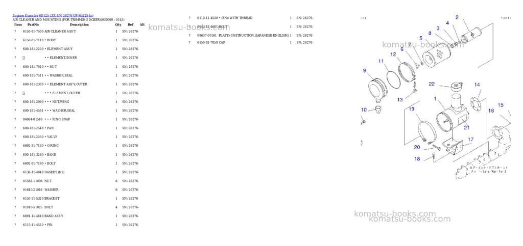 Komatsu 6D125-1XX S/N 26276-UP Parts catalog cover Page 5