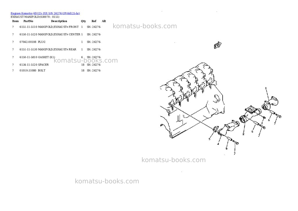 Komatsu 6D125-1XX S/N 26276-UP Parts catalog cover Page 6