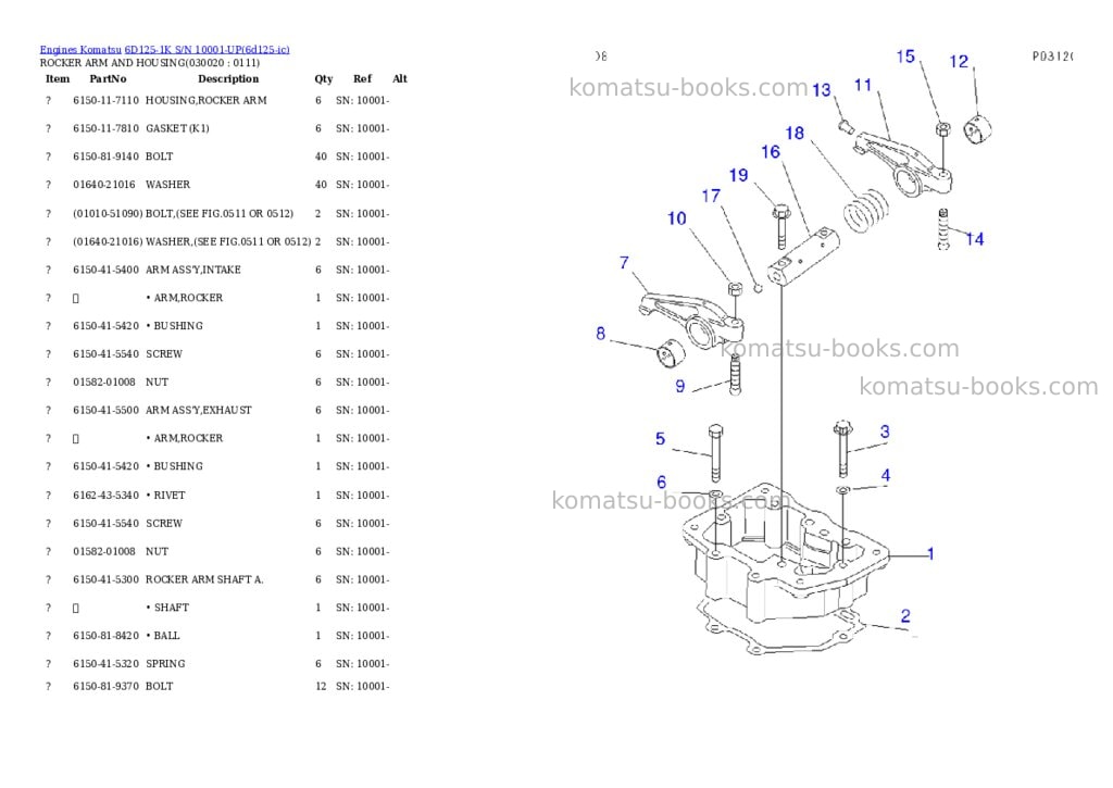 Komatsu 6d125-1k s/n 10001-up Parts catalog cover Komatsu 6d125-1k s/n 10001-up Parts catalog cover