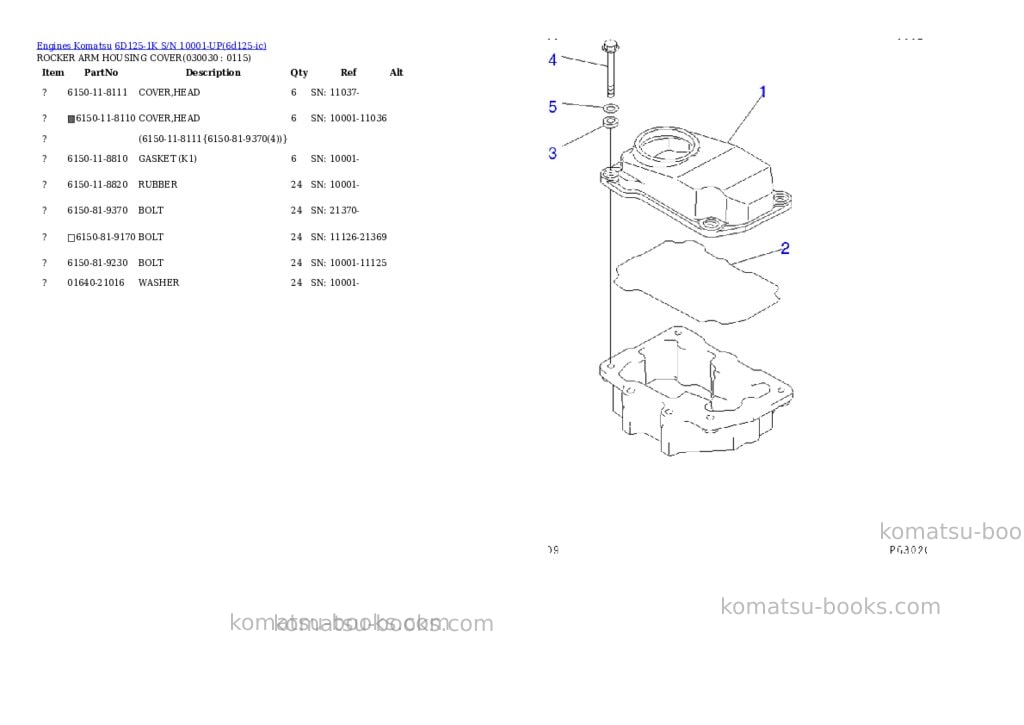 Komatsu 6d125-1k s/n 10001-up Parts catalog cover Page 2 Komatsu 6d125-1k s/n 10001-up Parts catalog cover Page 2
