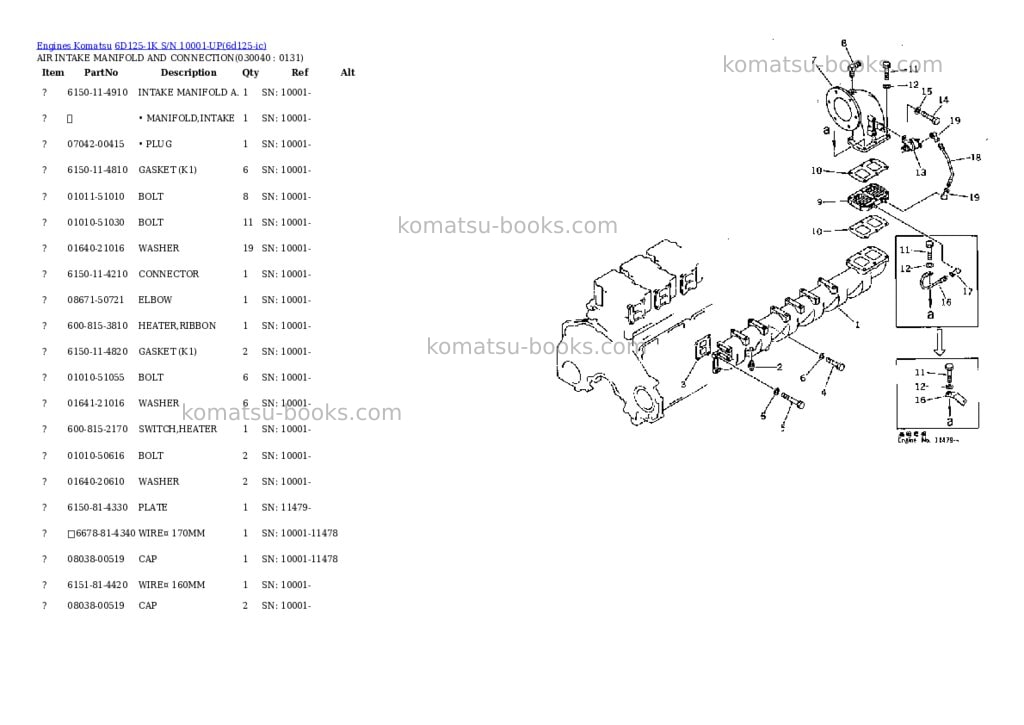 Komatsu 6d125-1k s/n 10001-up Parts catalog cover Page 3 Komatsu 6d125-1k s/n 10001-up Parts catalog cover Page 3