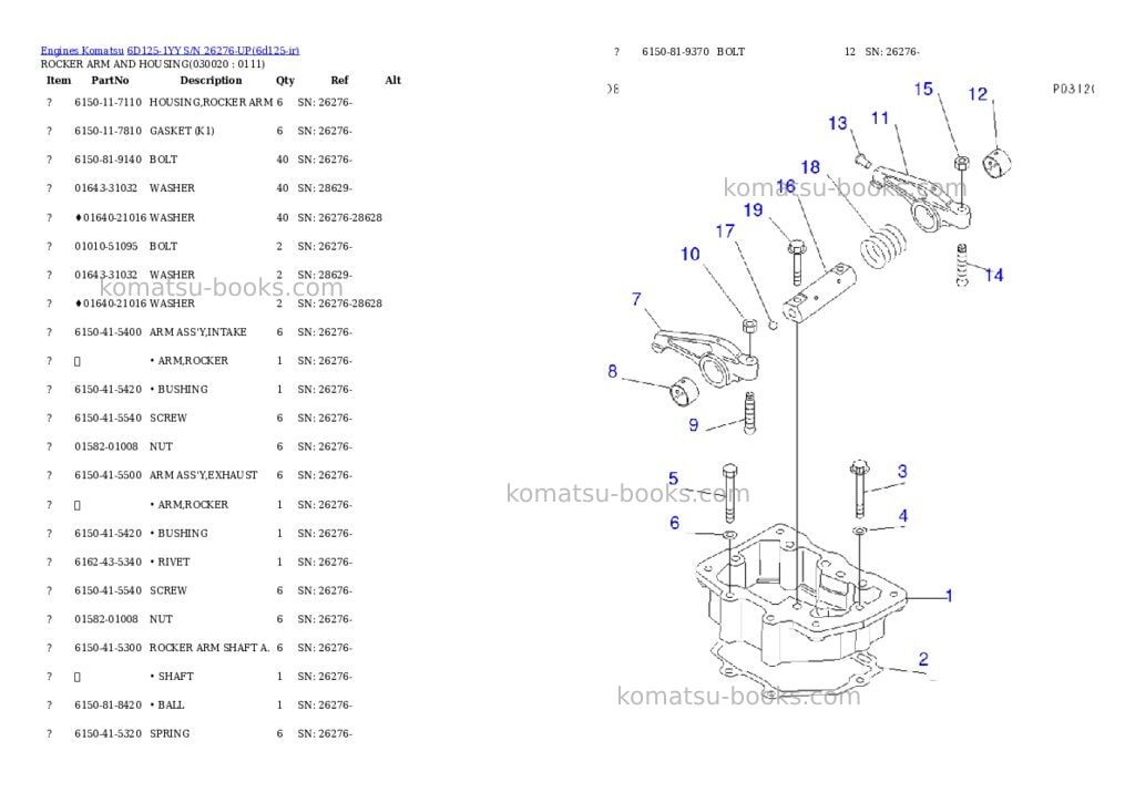 Komatsu 6d125-1yy s/n 26276-up Parts catalog cover Komatsu 6d125-1yy s/n 26276-up Parts catalog cover