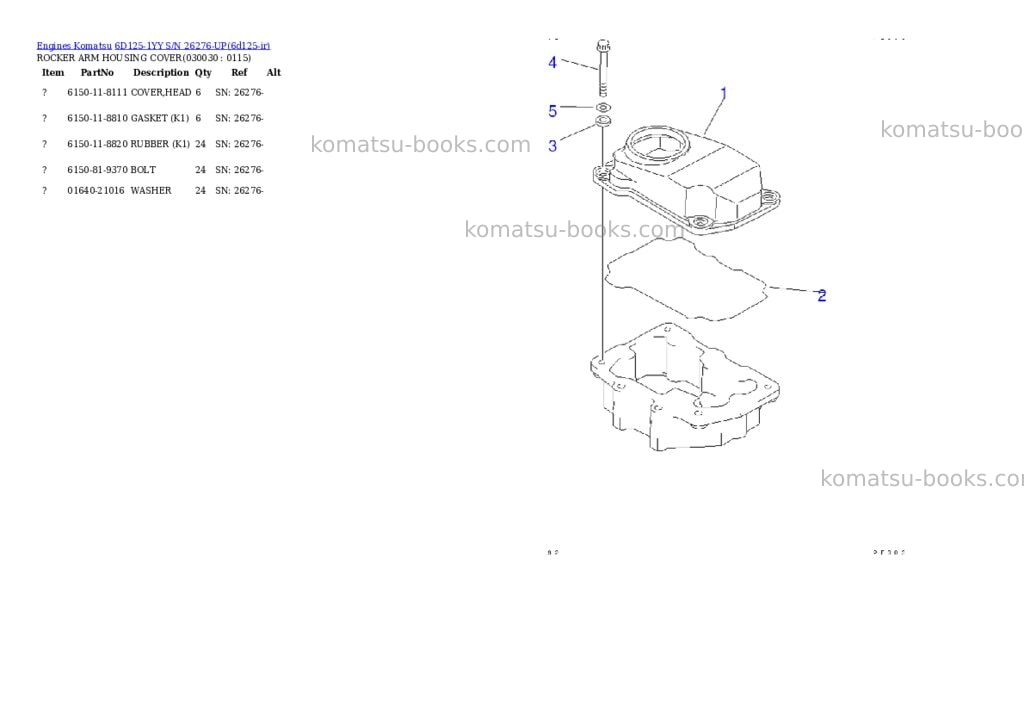 Komatsu 6d125-1yy s/n 26276-up Parts catalog cover Page 2 Komatsu 6d125-1yy s/n 26276-up Parts catalog cover Page 2