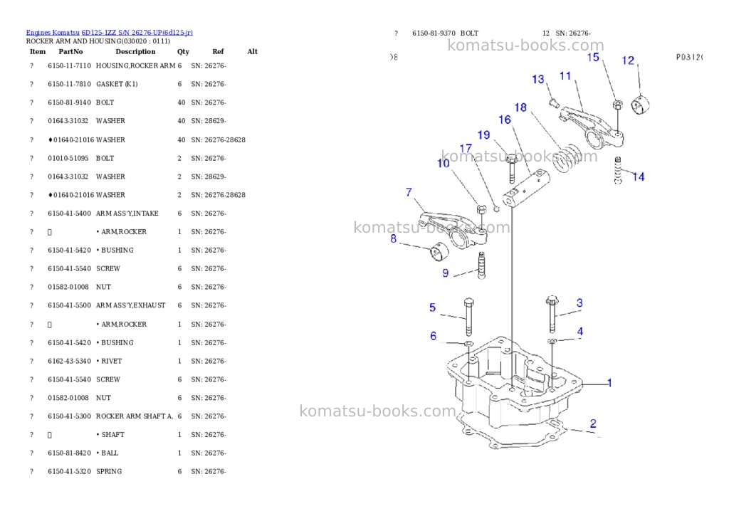 Komatsu 6d125-1zz s/n 26276-up Parts catalog cover Komatsu 6d125-1zz s/n 26276-up Parts catalog cover