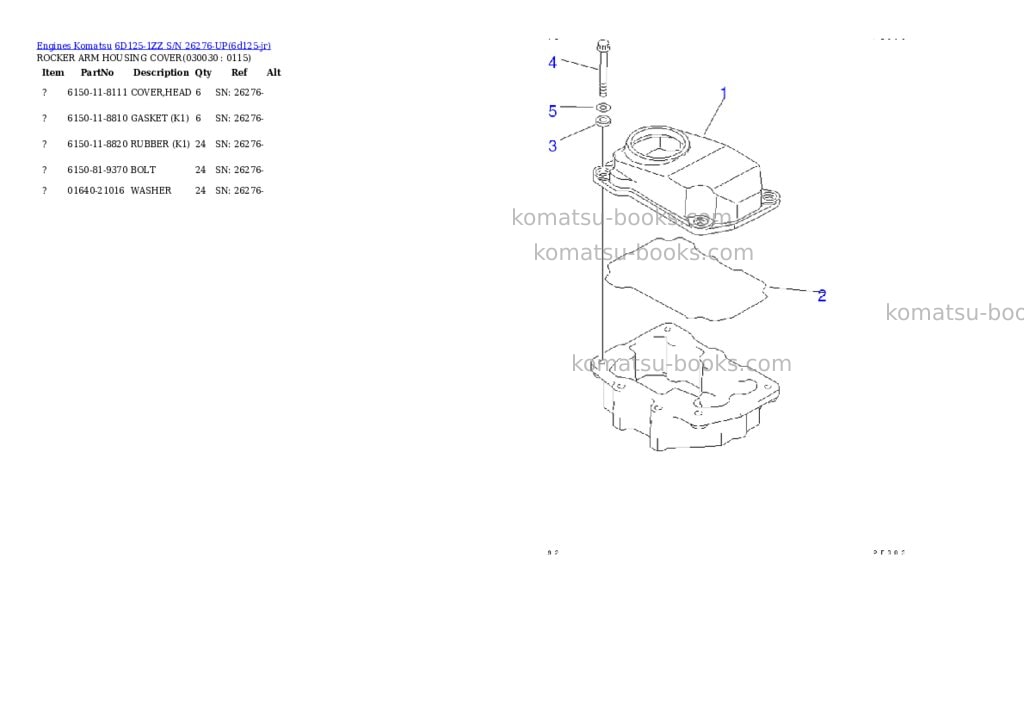 Komatsu 6d125-1zz s/n 26276-up Parts catalog cover Page 2 Komatsu 6d125-1zz s/n 26276-up Parts catalog cover Page 2