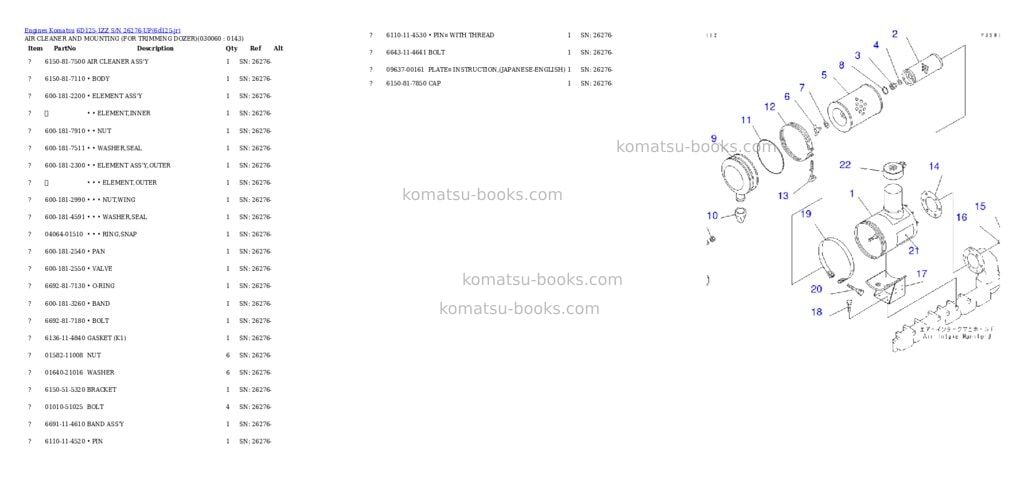 Komatsu 6d125-1zz s/n 26276-up Parts catalog cover Page 5 Komatsu 6d125-1zz s/n 26276-up Parts catalog cover Page 5