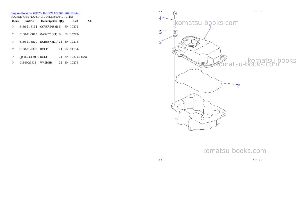 Komatsu 6d125-1ab s/n 10276-up Parts catalog cover Page 3 Komatsu 6d125-1ab s/n 10276-up Parts catalog cover Page 3