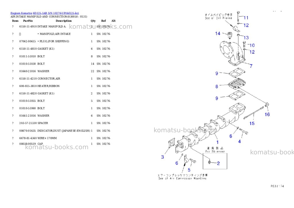 Komatsu 6d125-1ab s/n 10276-up Parts catalog cover Page 4 Komatsu 6d125-1ab s/n 10276-up Parts catalog cover Page 4