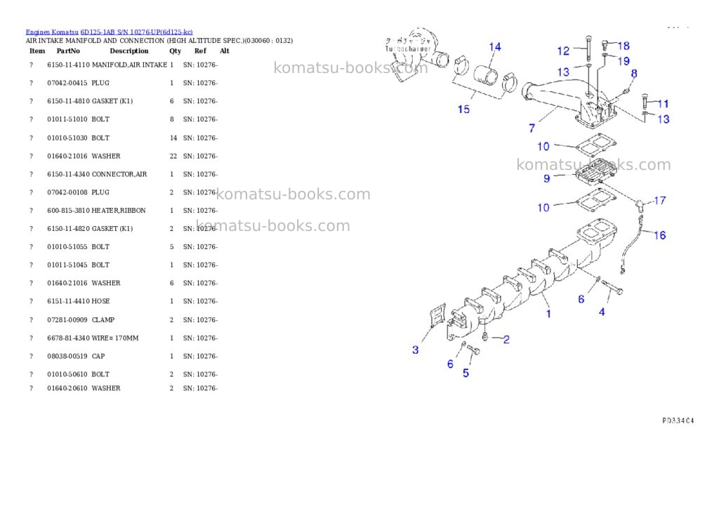 Komatsu 6d125-1ab s/n 10276-up Parts catalog cover Page 5 Komatsu 6d125-1ab s/n 10276-up Parts catalog cover Page 5