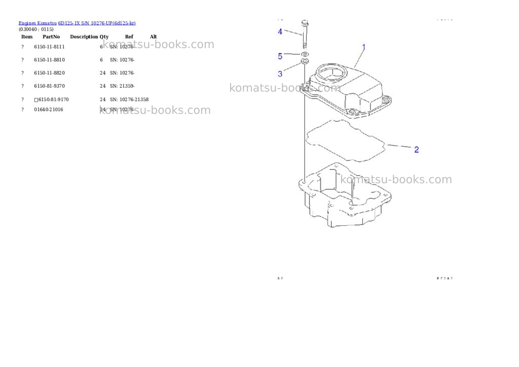 Komatsu 6D125-1X S/N 10276-UP Parts catalog cover Page 3 Komatsu 6D125-1X S/N 10276-UP Parts catalog cover Page 3
