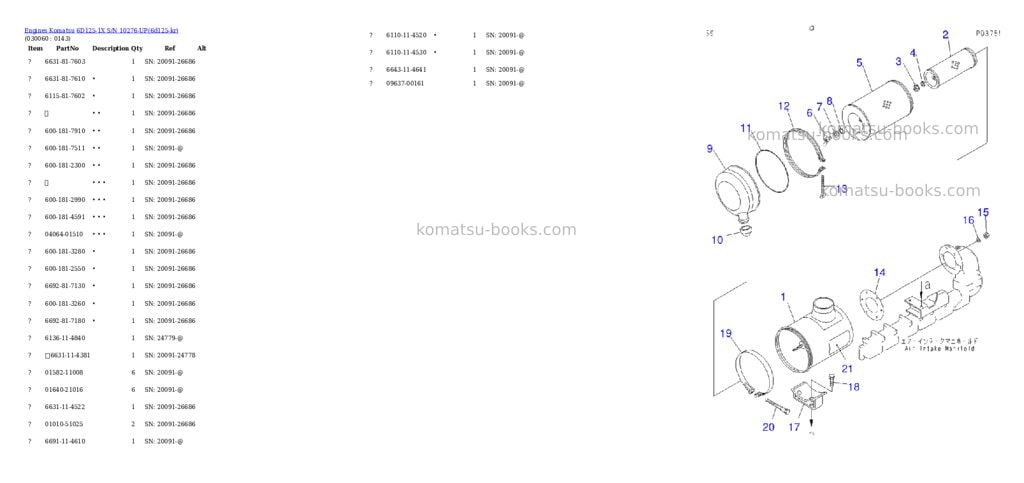 Komatsu 6D125-1X S/N 10276-UP Parts catalog cover Page 5 Komatsu 6D125-1X S/N 10276-UP Parts catalog cover Page 5
