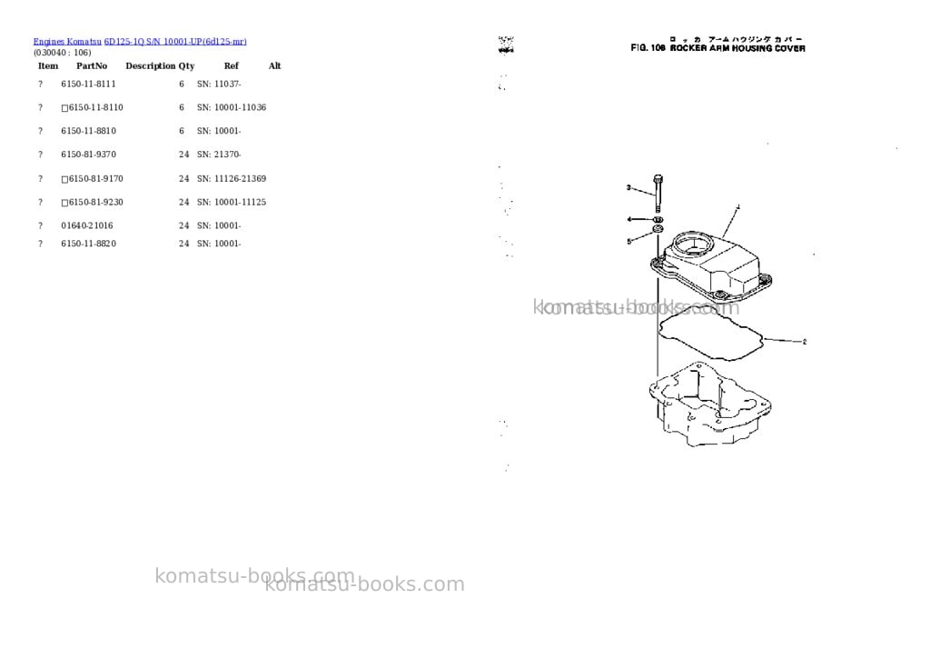 Komatsu 6d125-1q s/n 10001-up Parts catalog cover Page 3 Komatsu 6d125-1q s/n 10001-up Parts catalog cover Page 3