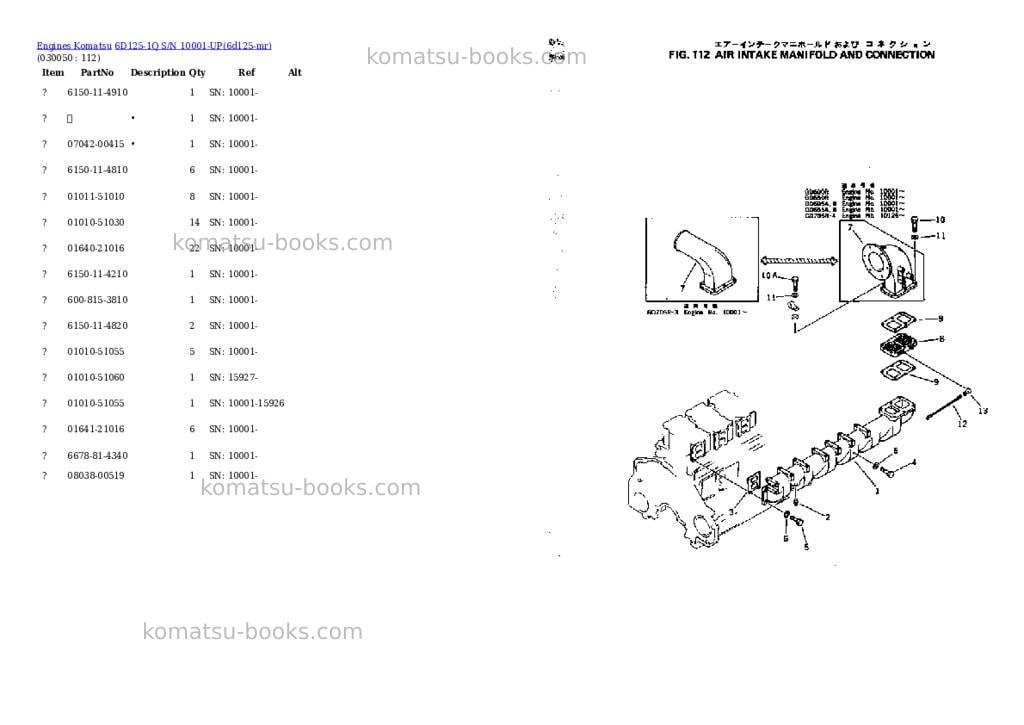 Komatsu 6d125-1q s/n 10001-up Parts catalog cover Page 4 Komatsu 6d125-1q s/n 10001-up Parts catalog cover Page 4
