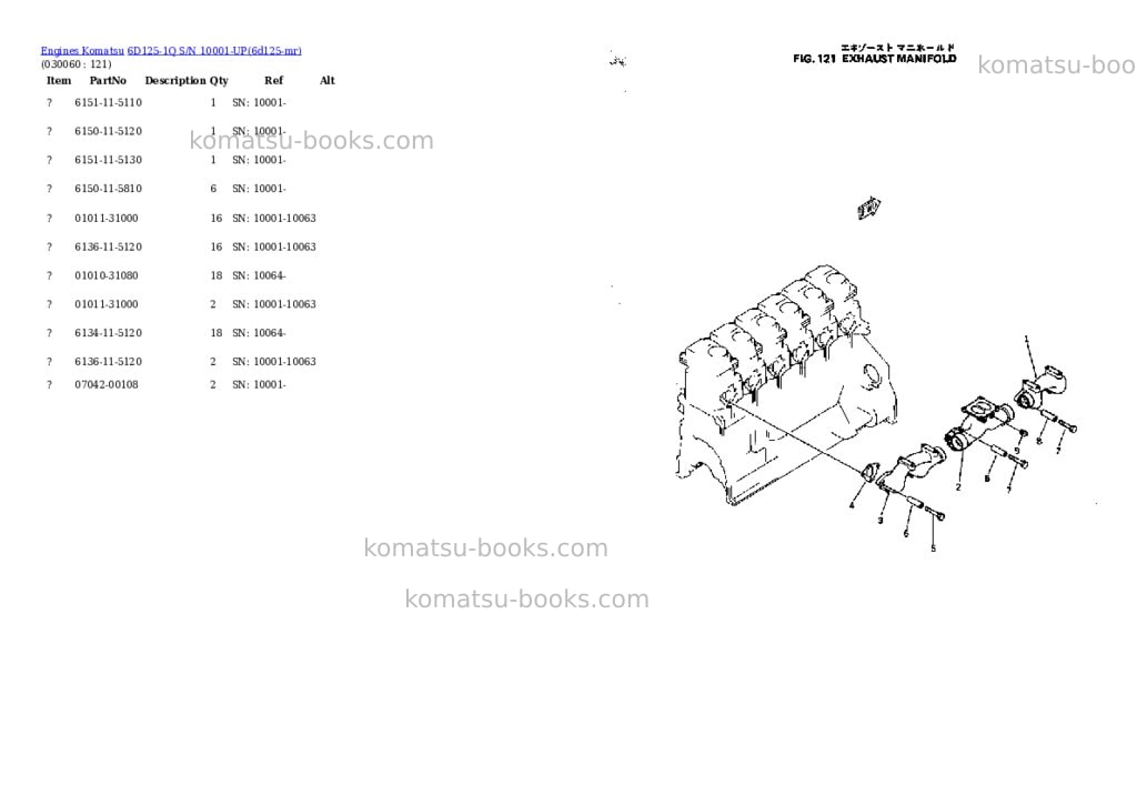 Komatsu 6d125-1q s/n 10001-up Parts catalog cover Page 5 Komatsu 6d125-1q s/n 10001-up Parts catalog cover Page 5