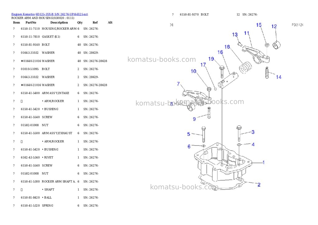 Komatsu 6d125-1xx-b s/n 26276-up Parts catalog cover
