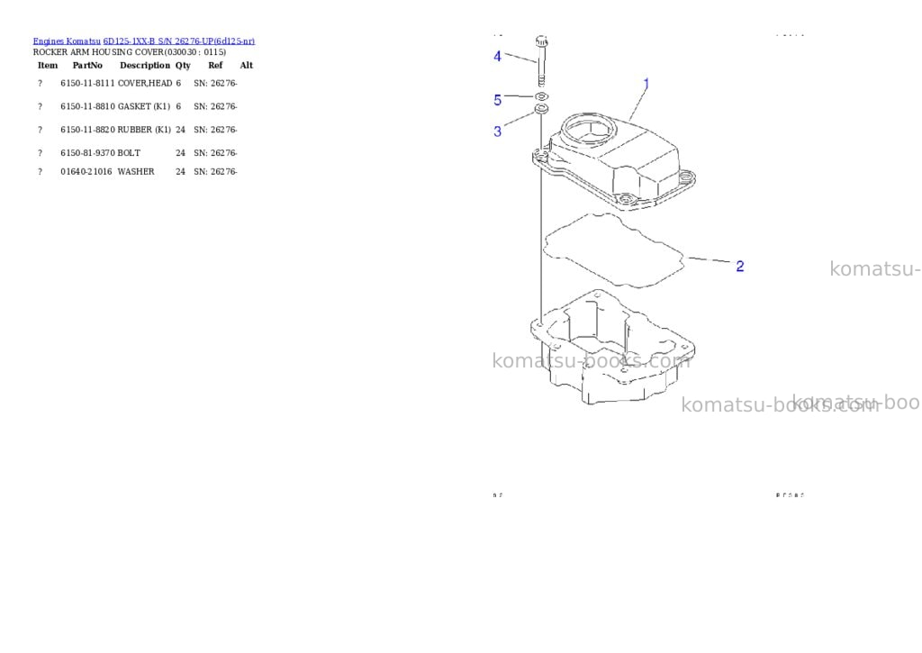 Komatsu 6d125-1xx-b s/n 26276-up Parts catalog cover Page 2