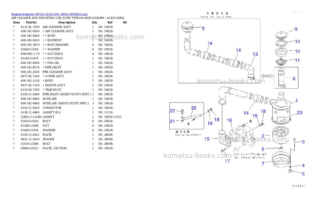 Komatsu 6D125-1A-EA S/N 10001-UP Parts catalog cover Page 5 Komatsu 6D125-1A-EA S/N 10001-UP Parts catalog cover Page 5