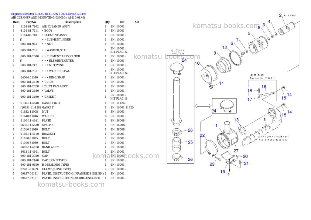 Komatsu 6d125-1b-el s/n 10001-up Parts catalog cover Page 4 Komatsu 6d125-1b-el s/n 10001-up Parts catalog cover Page 4