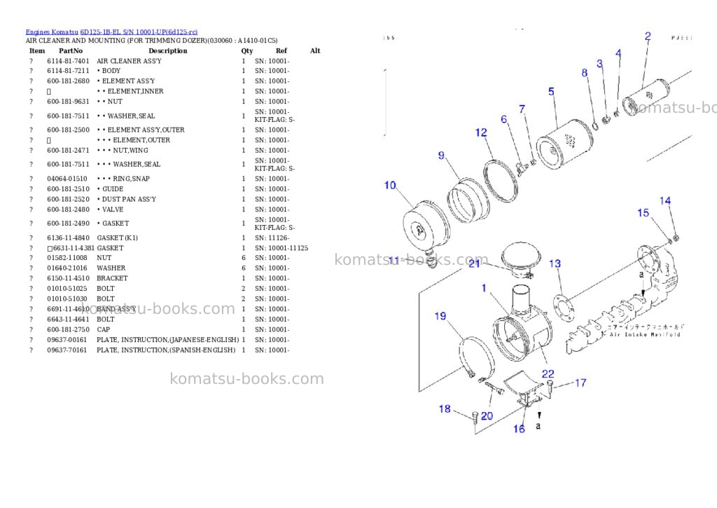 Komatsu 6d125-1b-el s/n 10001-up Parts catalog cover Page 5 Komatsu 6d125-1b-el s/n 10001-up Parts catalog cover Page 5