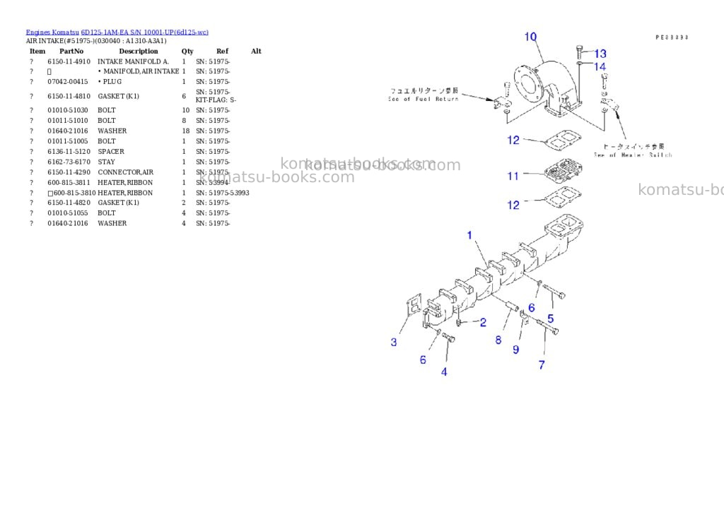 Komatsu 6d125-1am-ea s/n 10001-up Parts catalog cover Page 3 Komatsu 6d125-1am-ea s/n 10001-up Parts catalog cover Page 3