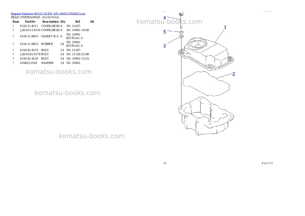 Komatsu 6D125-1G-EW S/N 10001-UP Parts catalog cover Page 2