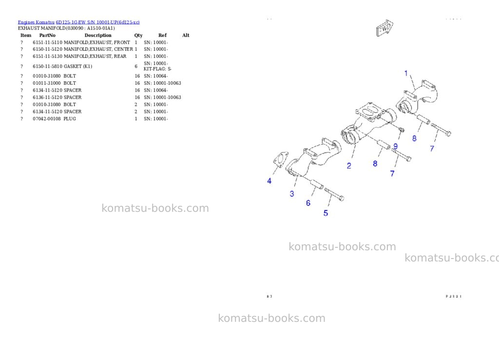 Komatsu 6D125-1G-EW S/N 10001-UP Parts catalog cover Page 8