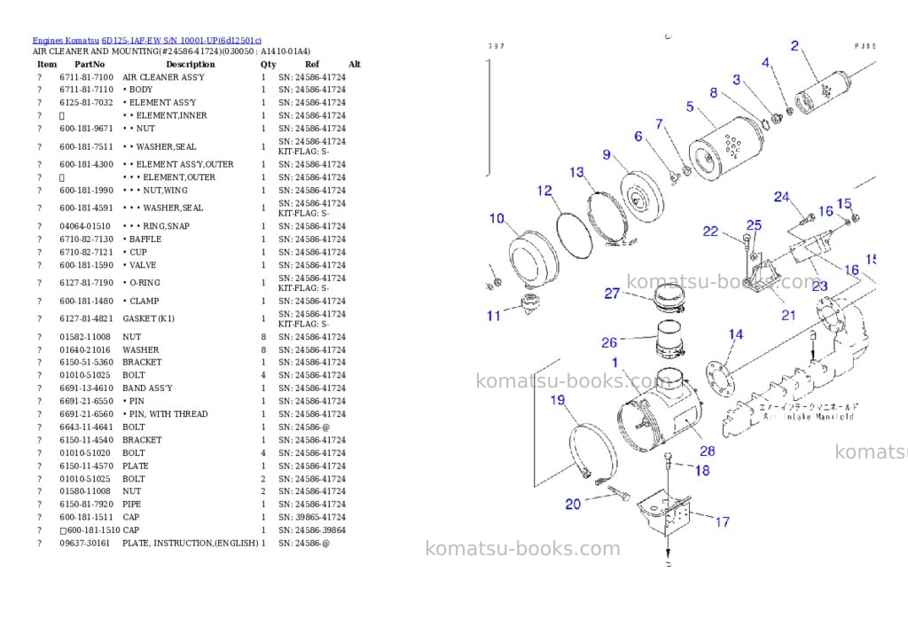 Komatsu 6d125-1af-ew s/n 10001-up Parts catalog cover Page 4 Komatsu 6d125-1af-ew s/n 10001-up Parts catalog cover Page 4
