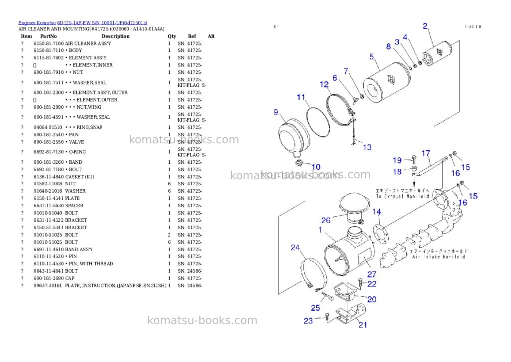 Komatsu 6d125-1af-ew s/n 10001-up Parts catalog cover Page 5 Komatsu 6d125-1af-ew s/n 10001-up Parts catalog cover Page 5