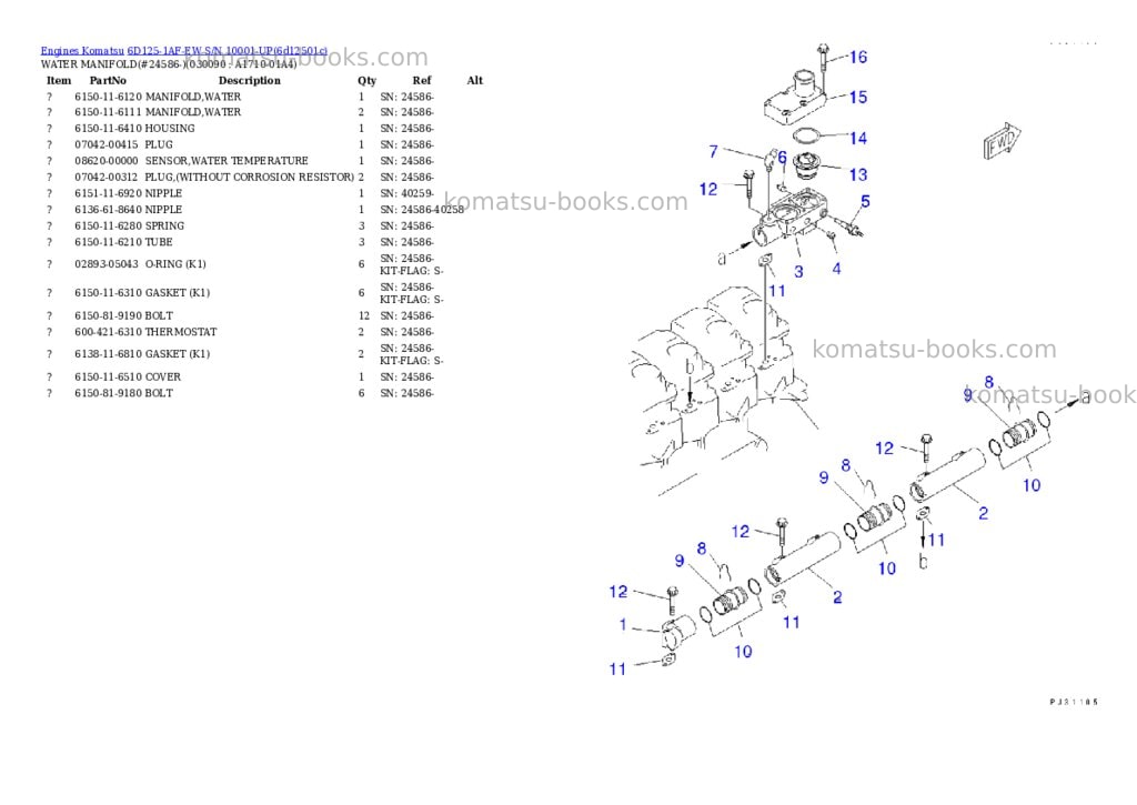 Komatsu 6d125-1af-ew s/n 10001-up Parts catalog cover Page 8 Komatsu 6d125-1af-ew s/n 10001-up Parts catalog cover Page 8