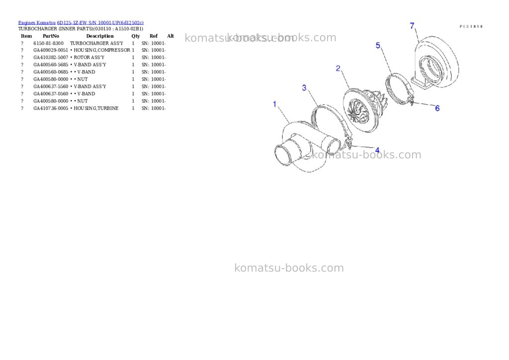 Komatsu 6d125-1z-ew s/n 10001-up Parts catalog cover Page 10 Komatsu 6d125-1z-ew s/n 10001-up Parts catalog cover Page 10