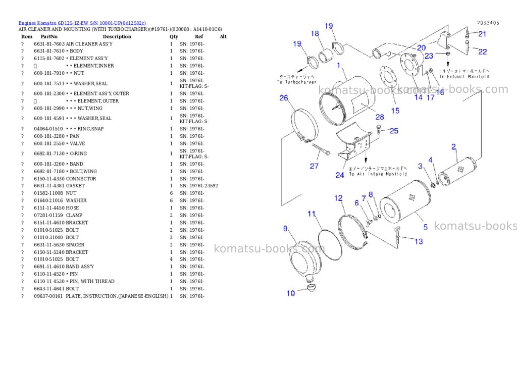 Komatsu 6d125-1z-ew s/n 10001-up Parts catalog cover Page 7 Komatsu 6d125-1z-ew s/n 10001-up Parts catalog cover Page 7