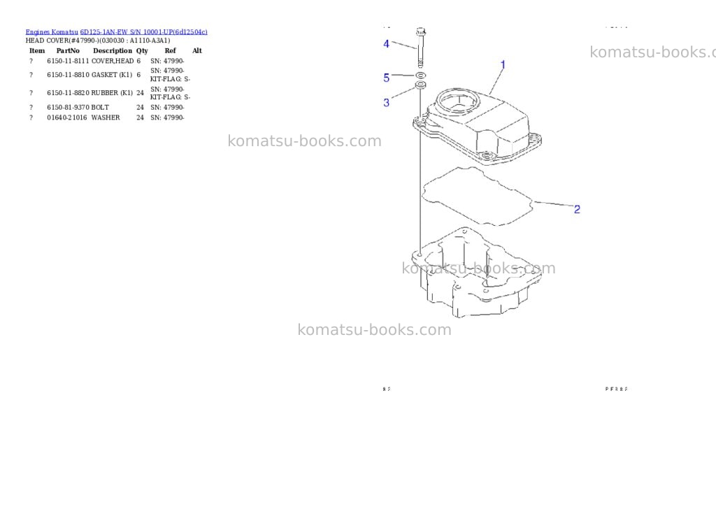 Komatsu 6d125-1an-ew s/n 10001-up Parts catalog cover Page 2 Komatsu 6d125-1an-ew s/n 10001-up Parts catalog cover Page 2