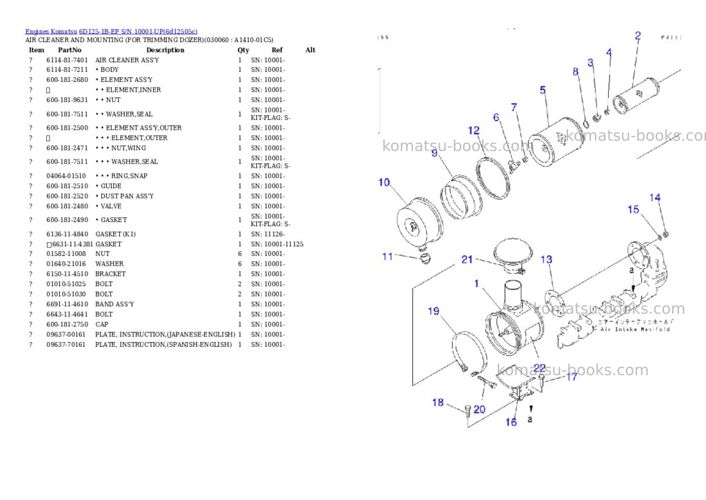 Komatsu 6d125-1b-ep s/n 10001-up Parts catalog cover Page 5 Komatsu 6d125-1b-ep s/n 10001-up Parts catalog cover Page 5