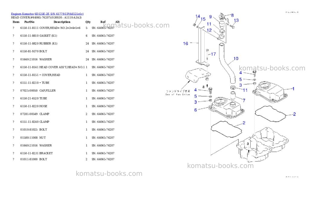 Komatsu 6d125e-2e s/n 61779-up Parts catalog cover