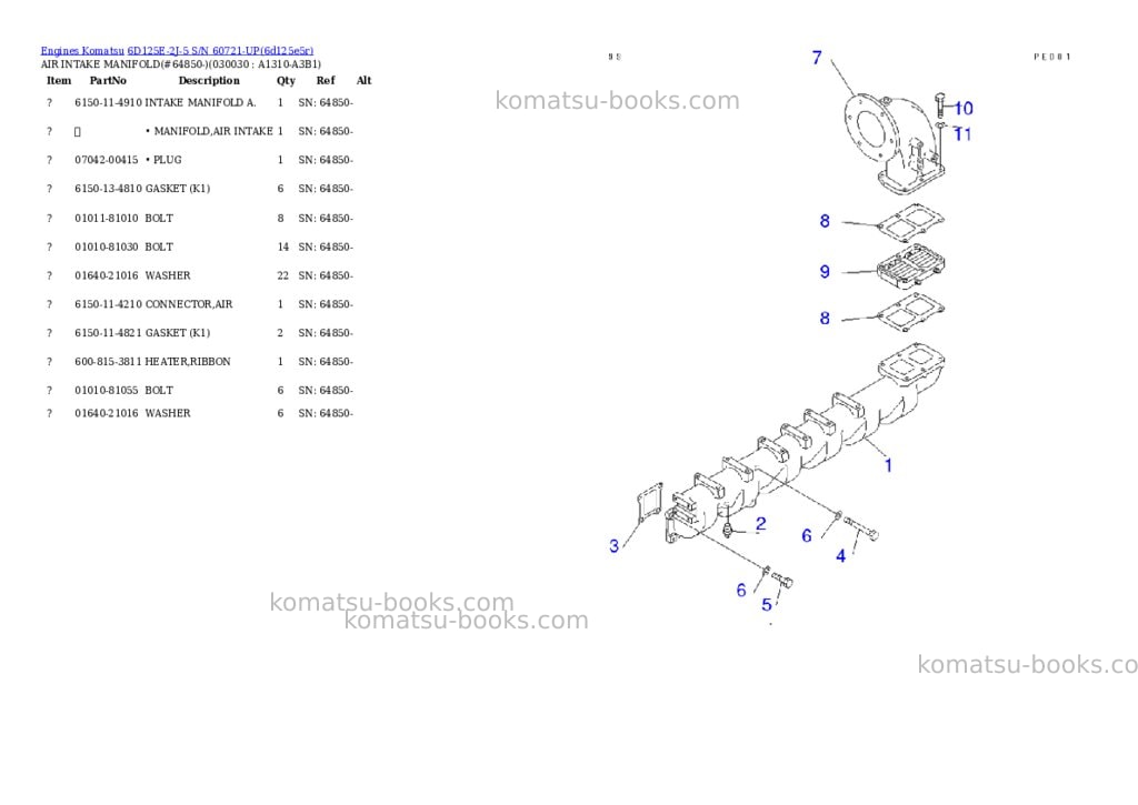 Komatsu 6d125e-2j-5 s/n 60721-up Parts catalog cover Page 2 Komatsu 6d125e-2j-5 s/n 60721-up Parts catalog cover Page 2