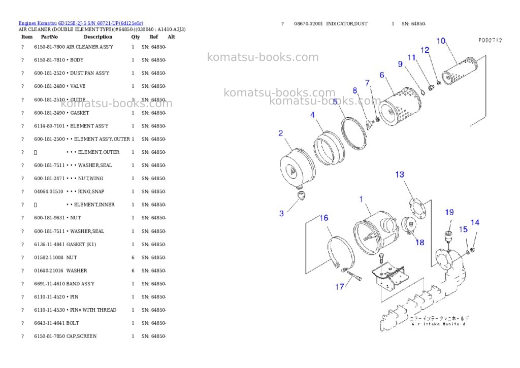 Komatsu 6d125e-2j-5 s/n 60721-up Parts catalog cover Page 3 Komatsu 6d125e-2j-5 s/n 60721-up Parts catalog cover Page 3